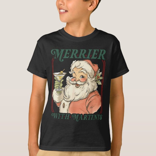 Camiseta Merrier With A Martini Santa Christmas Tail  (Frente)