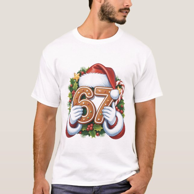 Camiseta Merry 67th Birthday Gingerbread Christmas T-Shirt, (Frente)