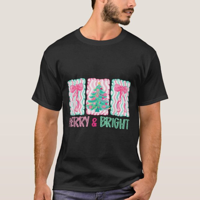 Camiseta Merry &amp; Bright Coquette Preppy Laço Árvore de  (Frente)