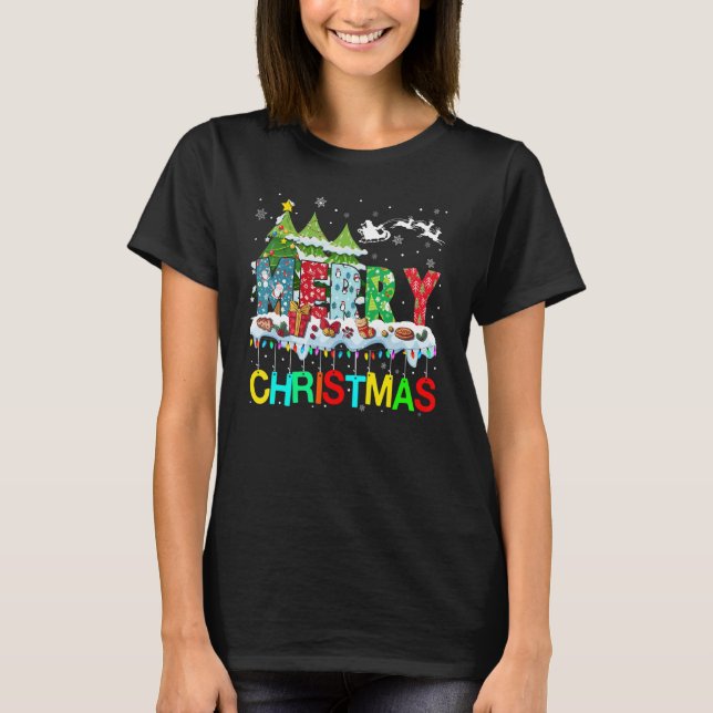 Camiseta Merry and Bright Christmas Tree Christmas Lights M (Frente)