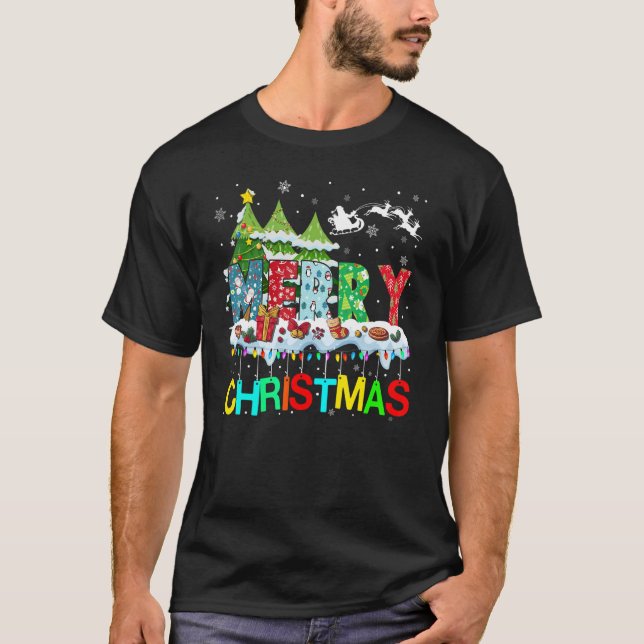 Camiseta Merry and Bright Christmas Tree Christmas Lights M (Frente)