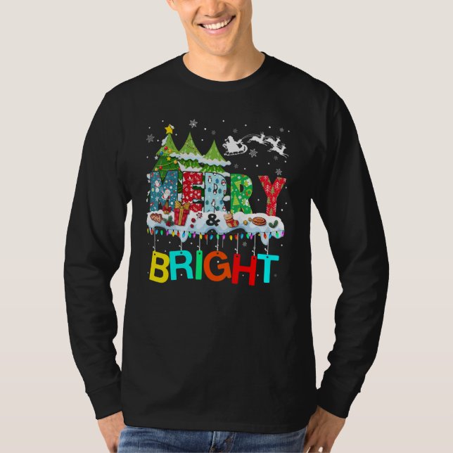 Camiseta Merry and Bright Christmas Tree Christmas Lights M (Frente)