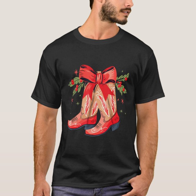Camiseta Merry And Bright Cowgirl Boot Christmas Western Co (Frente)