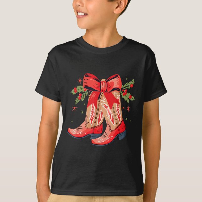 Camiseta Merry And Bright Cowgirl Boot Christmas Western Co (Frente)