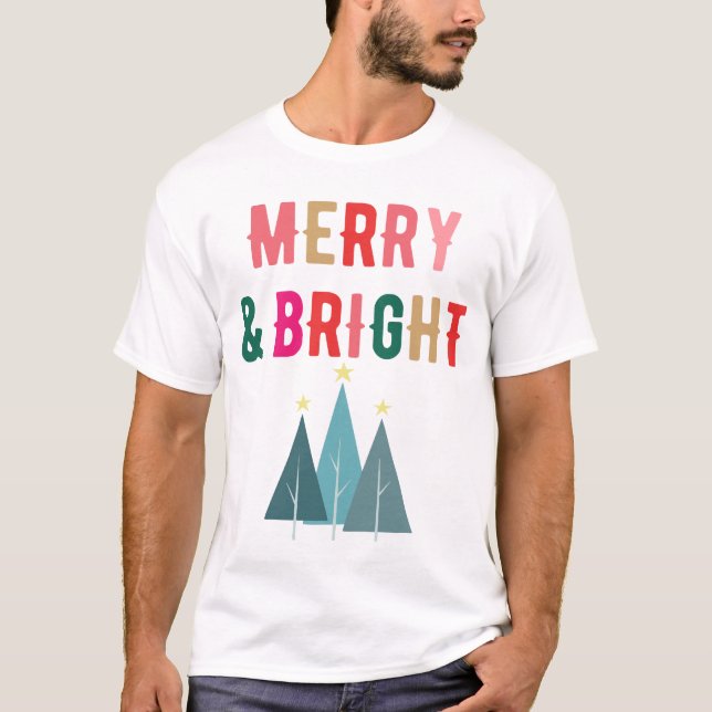 Camiseta Merry and Bright Festliches Weihnachtsdesign (Frente)