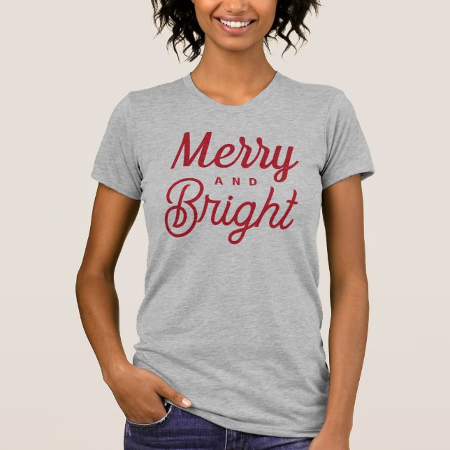 Camiseta Merry and Bright Modern Red Women's Christmas (Frente)