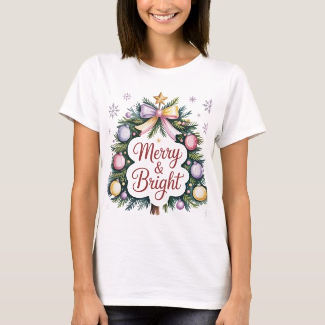 Camiseta Merry and Bright Modern Women's Christmas (Frente)