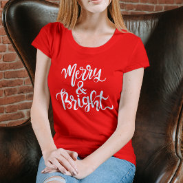 Camiseta Merry and Bright Moderno Vermelho Natal Feminino