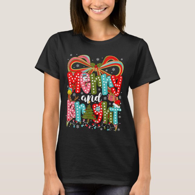 Camiseta Merry And Bright Preppy Coquette Bow Christmas Wom (Frente)