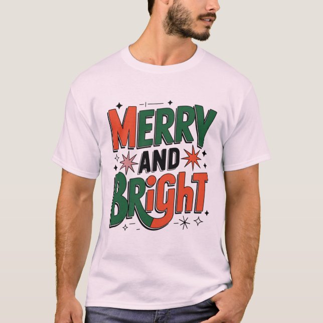 Camiseta Merry and Bright Retro Christmas Design,  (Frente)