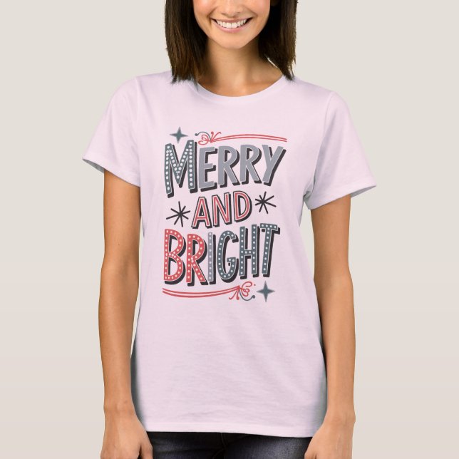 Camiseta Merry and Bright Retro Christmas Design, (Frente)