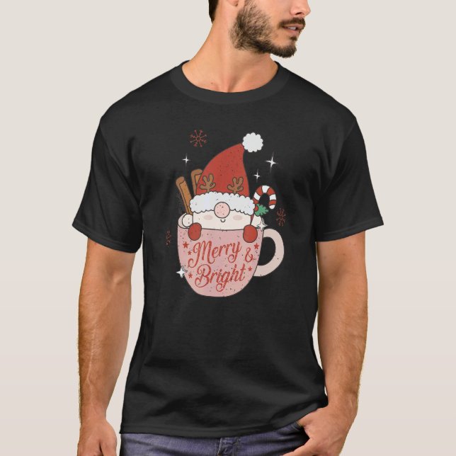 Camiseta Merry And Bright Santa Hat Reindeer Christmas Hot  (Frente)