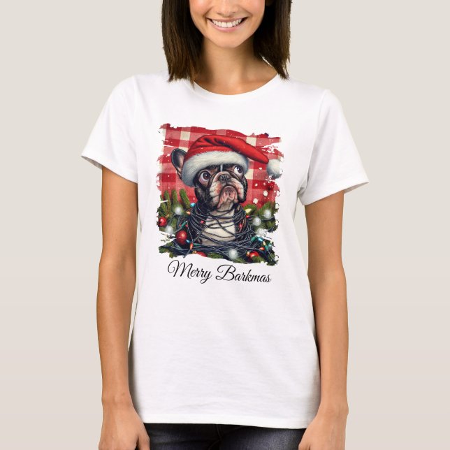 Camiseta Merry Barkmas French Bulldog Christmas (Frente)