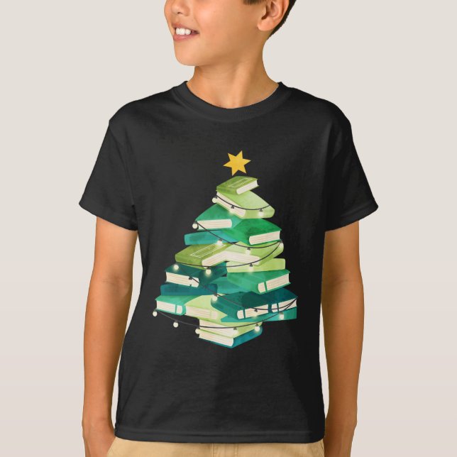 Camiseta Merry Bookmas Books Pine Tree Fun Reading Lover Ch (Frente)