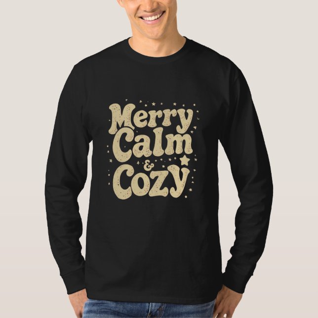 Camiseta Merry, Calm & Cozy Christmas Illustration (Frente)