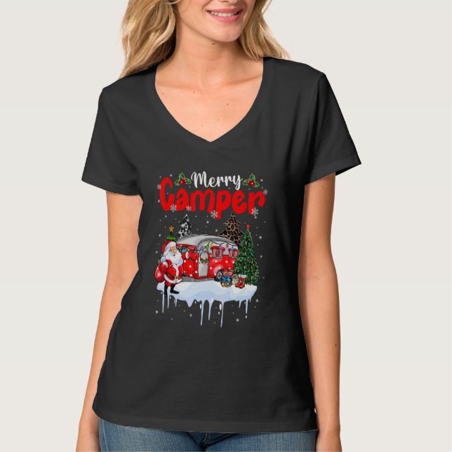 Camiseta Merry Camper Christmas Santa Camper Camping Truck  (Frente)