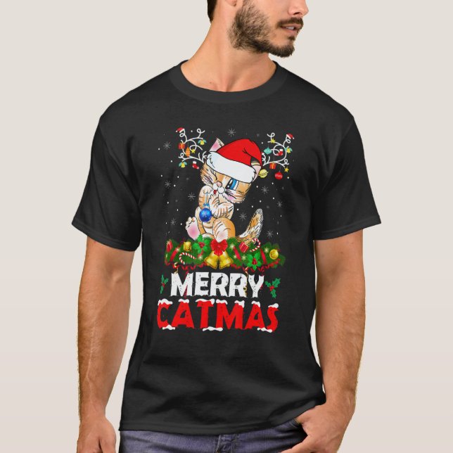 Camiseta Merry Catmas Cat Christmas Pajamas X Mas Ugly Swea (Frente)