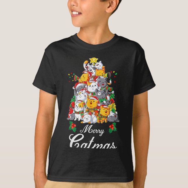 Camiseta Merry Catmas Cat Christmas Tree Cat Lover  (Frente)