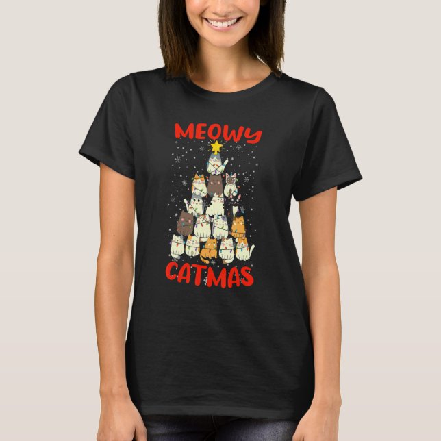 Camiseta Merry Catmas  Cat Mom Cat Dad Christmas Cat  2 (Frente)
