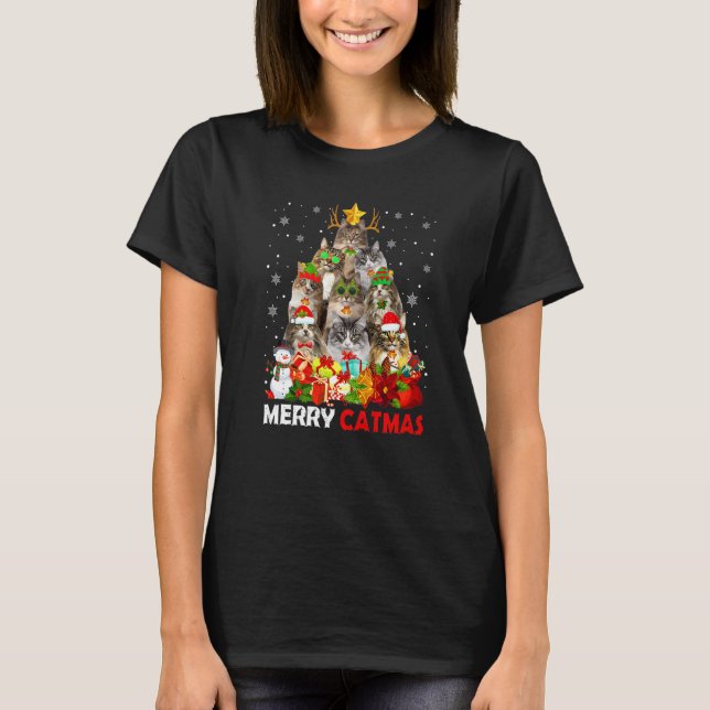 Camiseta Merry Catmas Cat Mom Cat Dad Christmas Norwegian F (Frente)