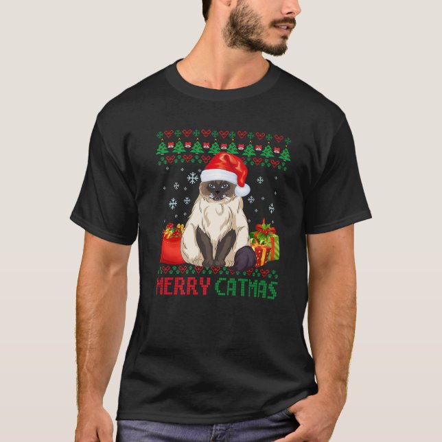 Camiseta Merry Catmas Cat Ugly Christmas Himalayan Mom Dad (Frente)