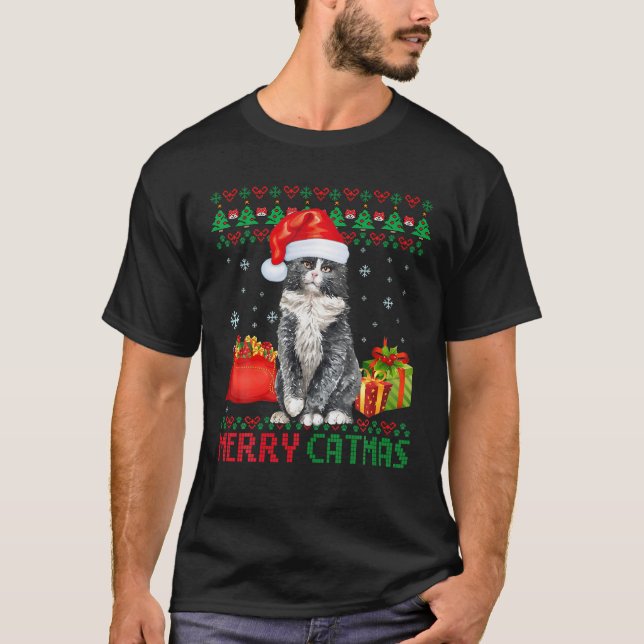Camiseta Merry Catmas Cat Ugly Christmas Norwegian Forest C (Frente)