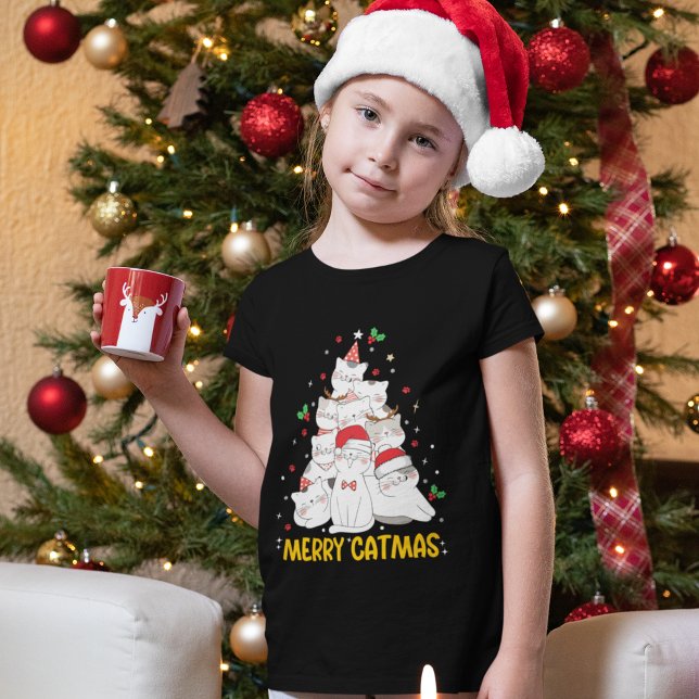 Camiseta Merry Catmas Funny Cats Christmas Tree (Criador carregado)
