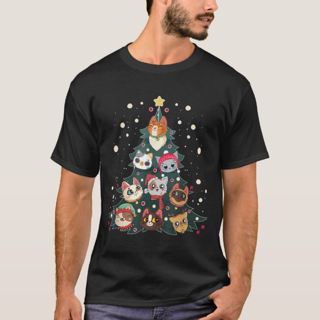 Camiseta Merry Catmas Funny Christmas Tree, Cats Xmas Meow  (Frente)