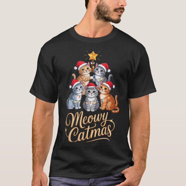 Camiseta Merry Catmas Funny Christmas Tree Matching Meowy X (Frente)