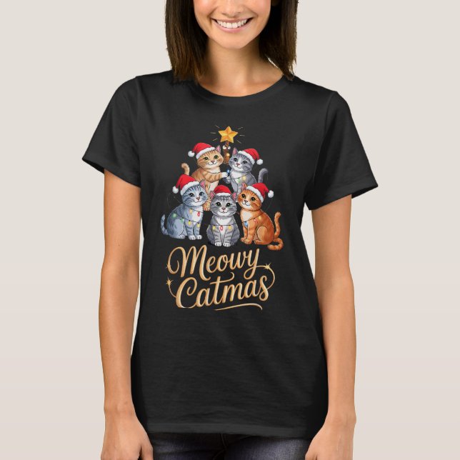 Camiseta Merry Catmas Funny Christmas Tree Matching Meowy X (Frente)