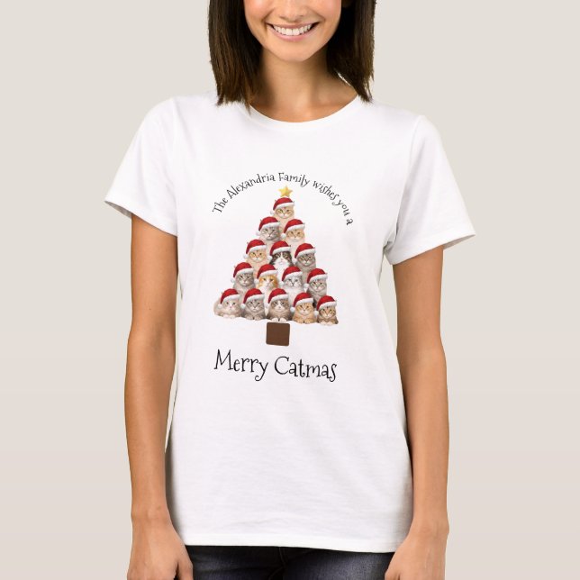 Camiseta Merry Catmas Personalized Family Christmas Holiday (Frente)