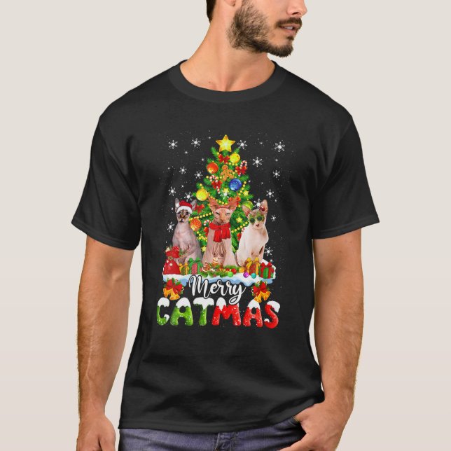 Camiseta Merry Catmas Sphynx Cat Santa Xmas Tree Christmas (Frente)