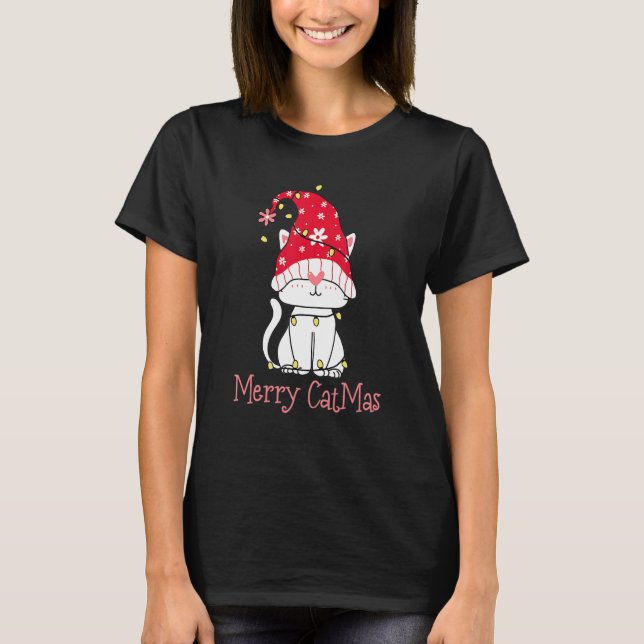 Camiseta Merry Catmas Xmas   Cute Gnomes Cat Christmas Tree (Frente)