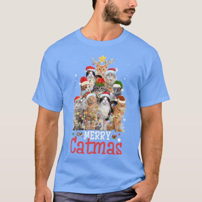 Camiseta Merry Catmas Xmas Gift Funny Cat Christmasree vint (Frente)