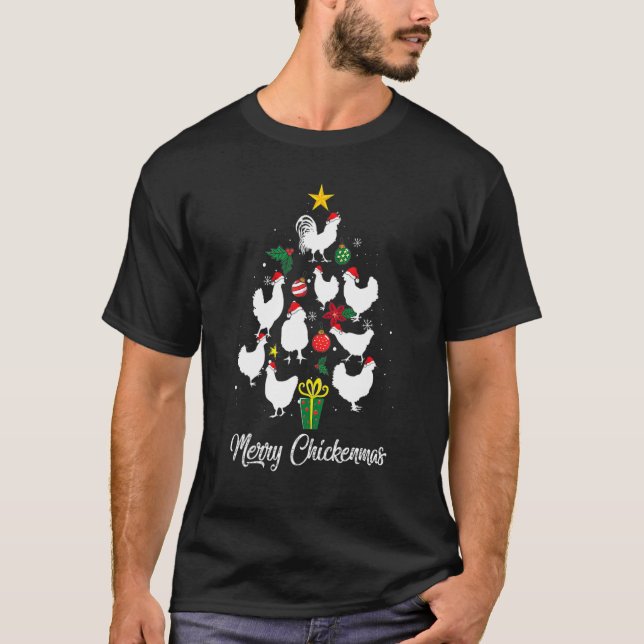 Camiseta Merry Chickenmas Chicken Christmas Tree  Xmas Paja (Frente)