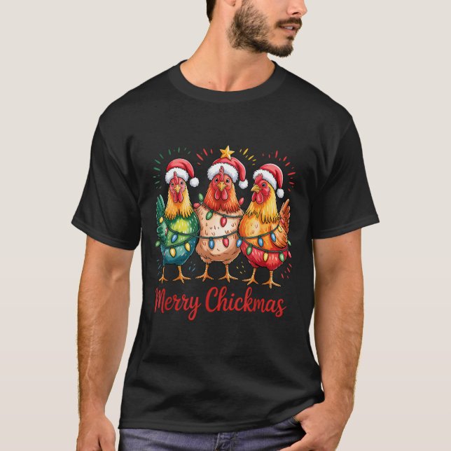 Camiseta Merry Chickmas Christmas Chicken Santa Hat Chicken (Frente)
