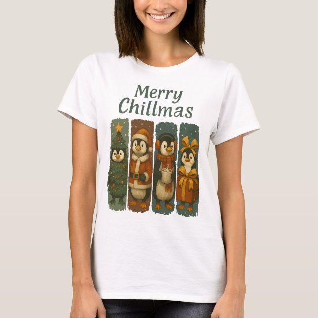 Camiseta Merry Chillmas Cute Penguins (Frente)
