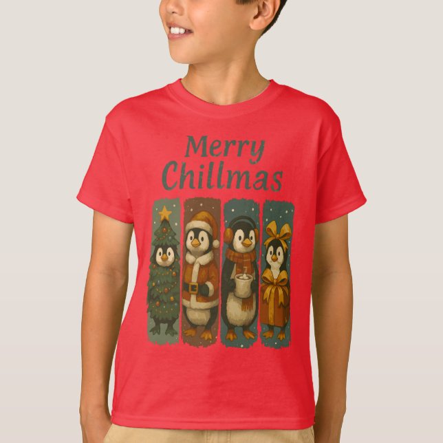 Camiseta Merry Chillmas Cute Penguins (Frente)
