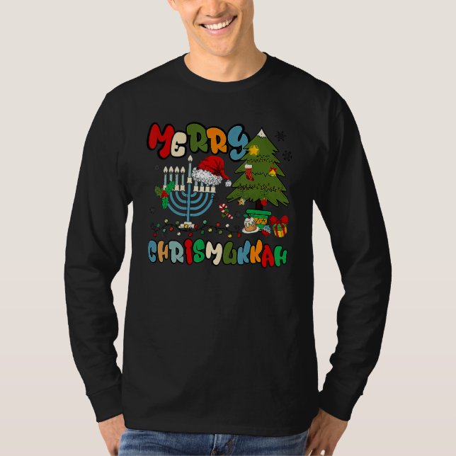 Camiseta Merry Chrismukkah Hanukkah Jewish Chanukah Menorah (Frente)