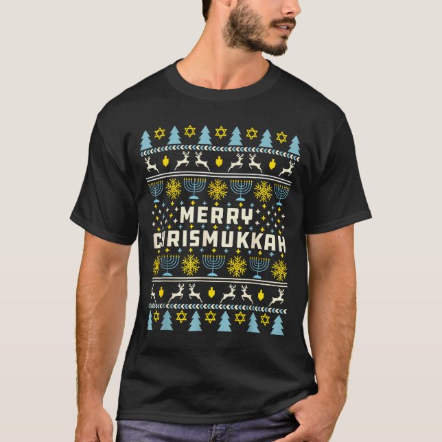 Camiseta Merry Chrismukkah Happy Hanukkah Jew Ugly Christma (Frente)