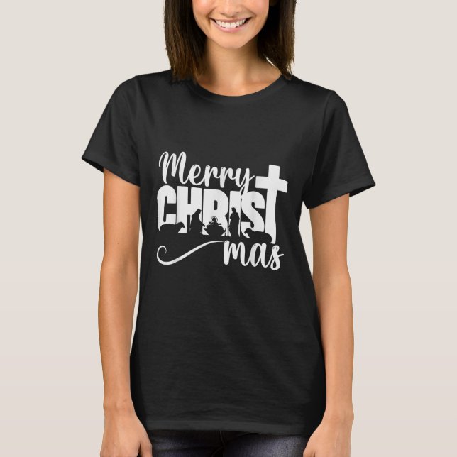 Camiseta Merry Christ Mas Christian Christmas Jesus Christm (Frente)