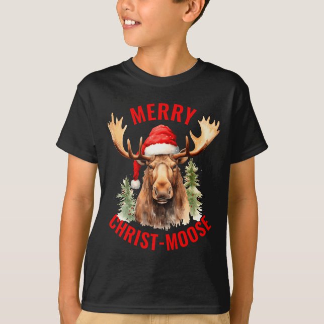 Camiseta Merry Christ Moose Funny Christmas Moose  (Frente)