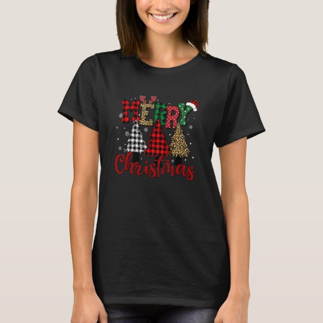 Camiseta Merry Christmas 2022 Leopard Buffalo Red Plaid Men (Frente)