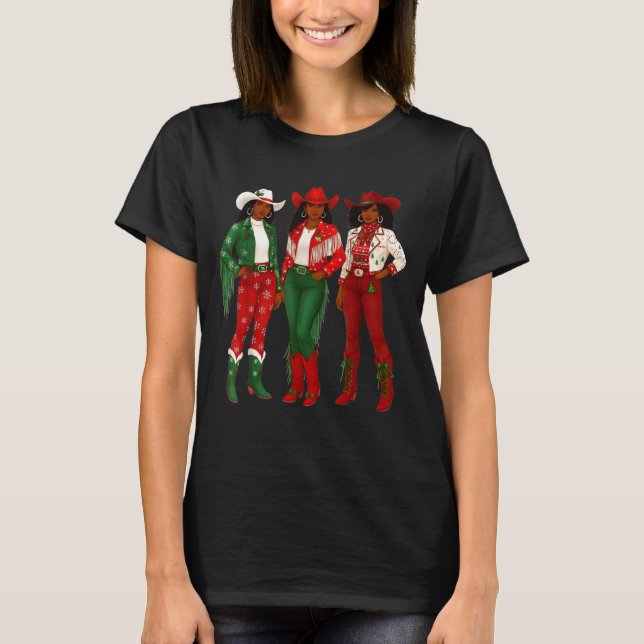 Camiseta Merry Christmas African American Afro Cowgirl West (Frente)