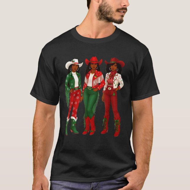 Camiseta Merry Christmas African American Afro Cowgirl West (Frente)