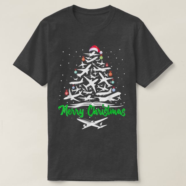 Camiseta Merry Christmas  Airplane Christmas Tree Plane Xma (Frente do Design)