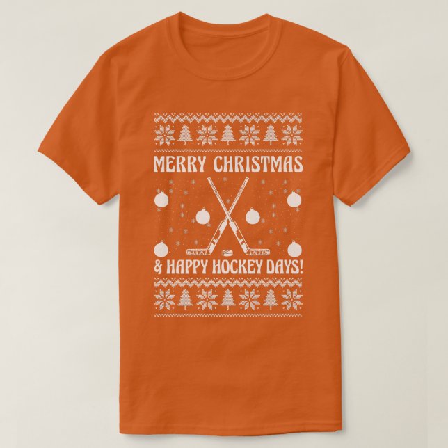 Camiseta Merry Christmas And Happy Hockeydays Funny Ice Hoc (Frente do Design)