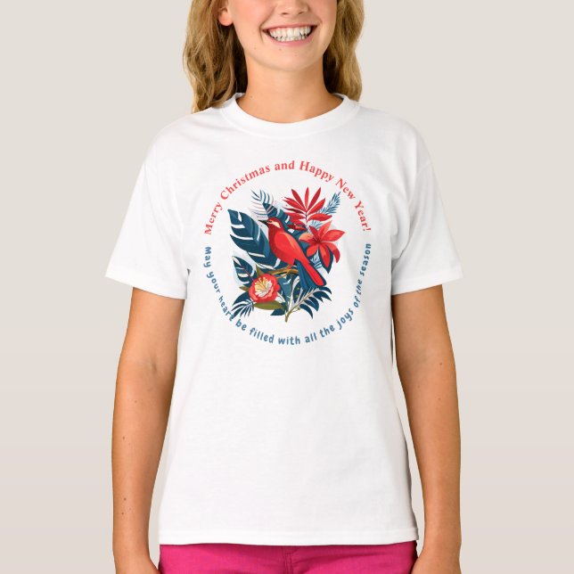 Camiseta Merry Christmas and Happy New Year! Red Bird BOHO (Frente)