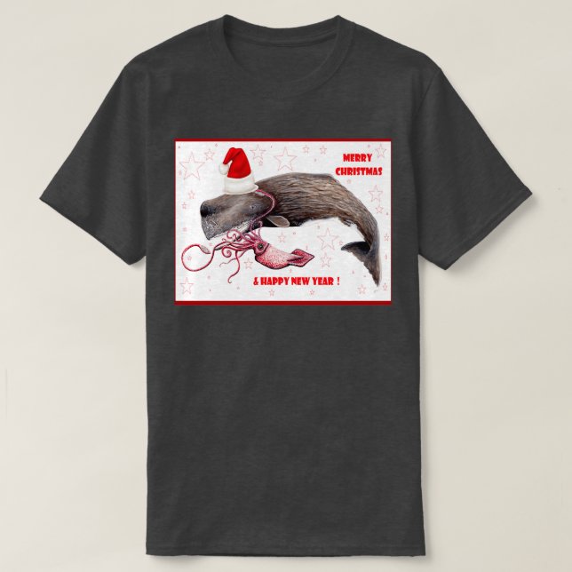 Camiseta Merry Christmas and happy new year sperm whale for (Frente do Design)