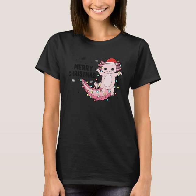 Camiseta Merry Christmas Axolotl Xmas Lights Salamander (Frente)